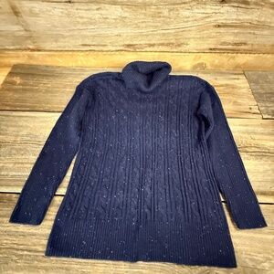 Talbots turtleneck sweater, navy with multi color fleck details, Large